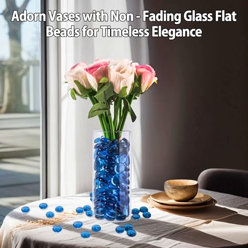 Pale Blue Glass Marbles, 0.97LB Transparent Flat Glass Beads for Vases, Light Blue Mosaic Gem Pebbles for Aquarium Decor, Floral Arrangements, Mancala Stones, Vase Filler and Crafts, Approx. 80-100PCS - color: Pale Blue