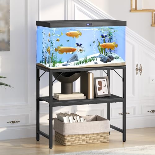 MAHANCRIS 30 Gallon Fish Tank Stand, Aquarium Stand with 2-Tier Storage Shelves, Heavy Duty Breeder Turtle Terrarium Stand Rack for Home Office, 30.0" L x 11.8" W x 24.4" H, Black FTBK3001 - color: Black, size: 30 Gallon