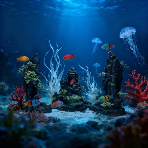 Large Aquarium Decoration - Resin Rockery Landscape Castle Decoration Fighting Fish Hiding Cave Fish Tank Ornaments Accessories - Height 14.3 inches (Green) - color: Green