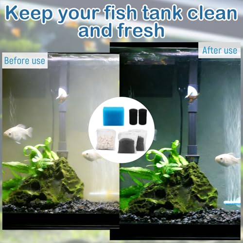 Aquarium Media Maintenance Kit Replacement for Fluval AC20 Power Filter, Includes 1 Blue Foam Filters, 2 Intake Strainer Sponge,1Pack Ceramic Rings and 2 Pack Activated Carbon