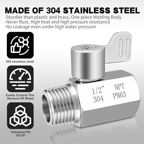 [2 Pack] Shower Head Shut Off Valve,304 Stainless Steel Mini Ball Valve NPT Thread(1/2"),Shower Head Flow Control Valve - size: 2 Pack 1/2"