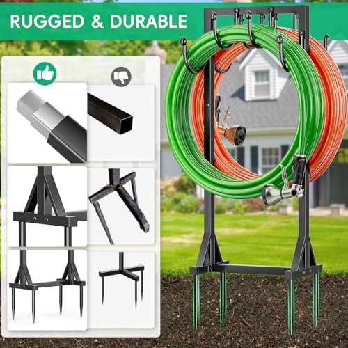 Kcysta Garden Hose Holder Freestanding, Double-Sided Water Hose Holders for Outside, Heavy Duty Metal Hose Stand Hanger Storage Rack