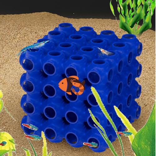 Shrimp Cube Hideway, Fish Tank Porous Cave Shelter Hideout Ornament for Aquarium Small Fish Shrimp Habitat Rest Blue