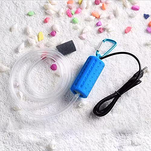 Aquarium Air Pump Mini USB Fish Tank Oxygen Air Pump Portable Ultra Silent Air Aerator Pump Energy Saving Oxygen Bubbler with Air Stone and Single Outlet Silicone Tube 1W - color: Sky Blue