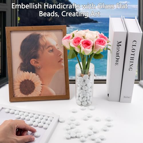 Meschett White Glass Marbles, 0.97 LB Flat Glass Beads for Vases, Mosaic Gem Pebbles for Aquarium Decor, Floral Arrangements Vase Filler Smooth Mancala Stones and Crafts Approx. 80-100PCS - color: White