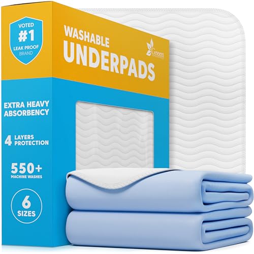 GREEN LIFESTYLE Washable Underpads - Large Pads for use as Incontinence Bed Pads, Reusable Pet Pads, Great for Dogs, Cats, Bunny, Seniors Bed Pad (Pack of 2-41x41) - color: Blue/White, size: 2 Pack - 41x41