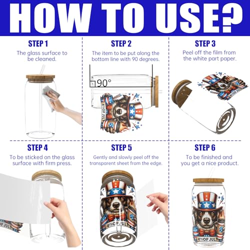4 PCS 4th of July Dog UV DTF Cup Wrap, Rub on Transfer Stickers for 16oz Glass Mugs, High Viscosity Permanent UV DTF Sticker, Coffee Cups, Water Bottles and Personalized Crafts - style: 4th of July Dog