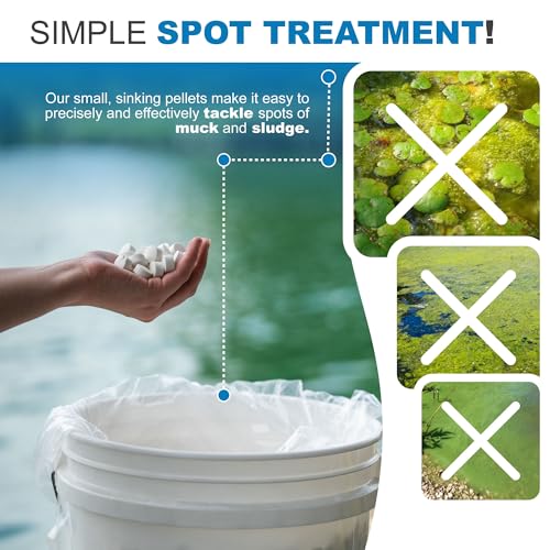 Muck Assault Sludge Remover Pellets - Natural Muck Digester with Beneficial Bacteria Enzymes to Clear Murky Water and Remove Pond Odor - Safe for Aquatic Life & Recreation (25 lbs.)