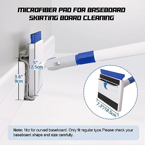 Qaestfy Baseboard Cleaner Tool with Handle, Wall Floor Mop with Extendable Long Handle Duster for Cleaning Window, Floor, Skirting Board, Ceiling, Shower, Tub Tile, Kitchen with 6 Reusable Pads
