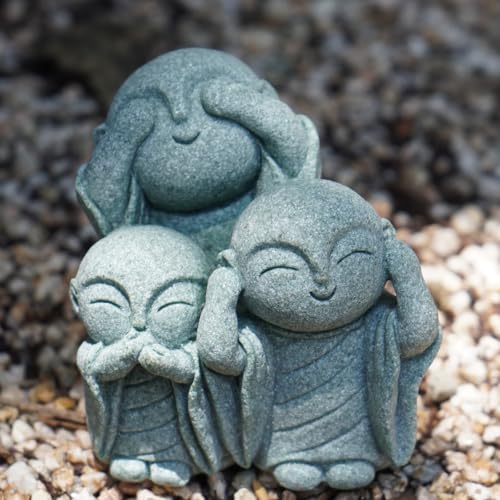 OwMell Japanese Jizo Monk Statue, Buddha Jizo Figurine Memorial Aquarium Statue Ornament - No Evil - color: No Evil