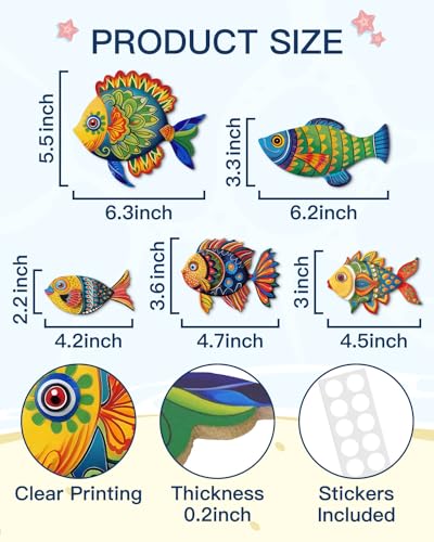 Putuo Decor 5 Pcs Wooden Fish Wall Decor Beach Nautical Coastal Theme Fish Wall Sculpture Lake House Ocean Decor Vintage Ornaments for Home Bathroom Bedroom