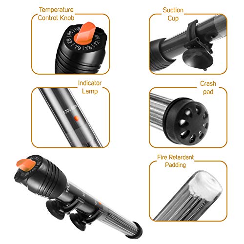Submersible Aquarium Heater, Adjustable Fish Tahk Heater with Free Thermometer Suitable for Marine Saltwater and Freshwater - size: C100