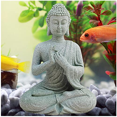 livelyfish Aquarium Buddha Statue Japanese Buddah Figurine Fish Tank Buda Sandstone Sculpture Zen Ornaments Underwater Landscape Decoration,Gift - size: D