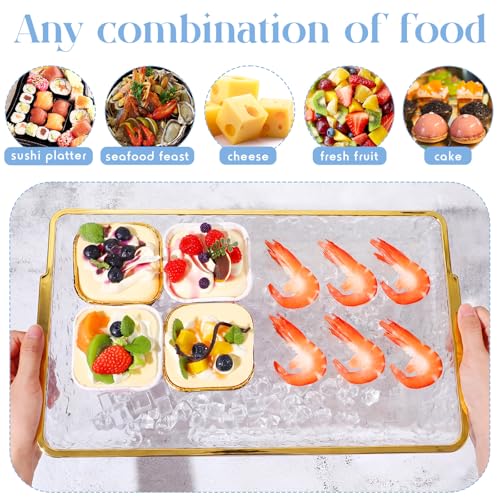 Baderke 2 Set 16" x 9" Plastic Chilled Serving Tray for Parties with Compartments Ice Chilled Party Platter Charcuterie Serving Board Cold Dish Dip for Fruit Seafood Vegetable Appetizer (Gold Rim) - color: Gold Rim