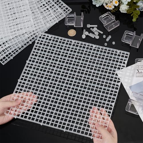 BENECREAT 6 Pcs Clear Aquarium Lid Hood, 11.7x11.7x0.3 Inch Square Fish Tank Top Cover, Plastic Grid Isolation Board with 6 Pcs Aquarium Plastic Cover Board Clips