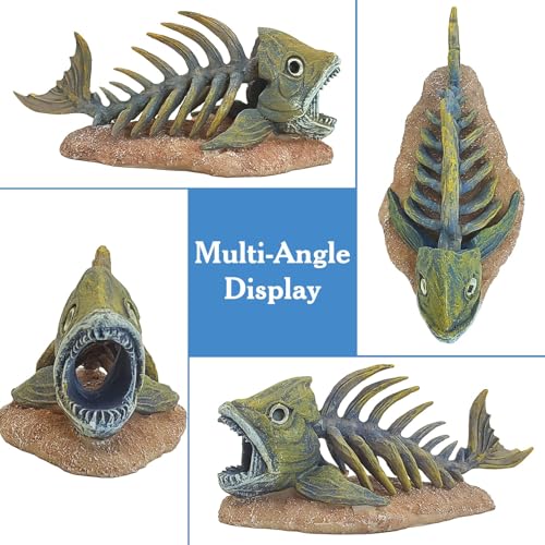 kathson Fish Tank Decorations Resin Piranha Skeleton Aquarium Decor Reptile Tank Accessories Ornament Fish Bone Hideout for Shrimp Lizards Geckos Spiders - style: Piranha Skeleton