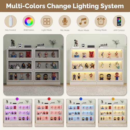Display Cabinet with Acrylic Glass Doors,3-Tiers Curio Cabinet with LED Lighting for Collectibles, Collectibles Toy Organizers Rack & Display Shelf Display Case Storage Cabinet, White - color: White, size: 31" W x 42" H