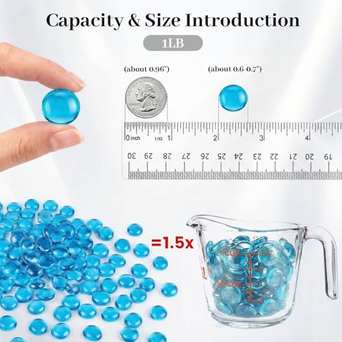 DomeStar 1LB Flat Glass Marbles, Light Blue Decorative Marbles for Vases Aquarium Pebbles Fish Tank Rocks Vase Fillers DIY Crafts Table Scatter Decor - color: Aqua Blue
