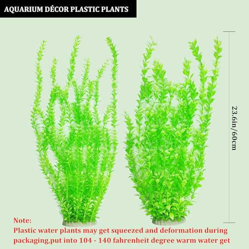 2 Pcs 24 Inch Tall Aquarium Plants, Adjustable Plastic Fish Tank Decor with Detachable Leaves, Artificial Background Greenery for 20-55 Gallon Tanks(Light Green(Style A))