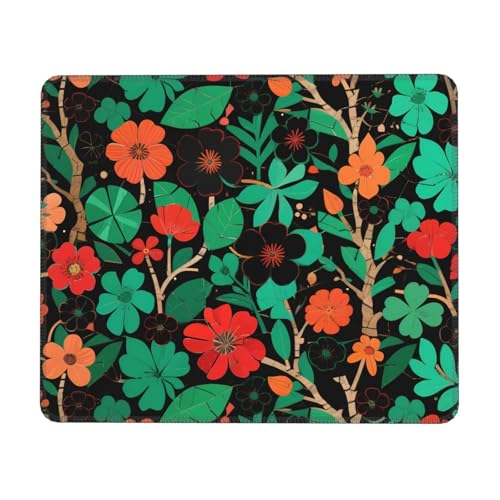 Red and Green Floral Computer Mouse Pad Non-Slip Rubber Base Laptop Mouse Mat for Office Computer Mousepad 7 X 8.6 in - color: Red And Green Floral, size: 8.6L x 7W inches