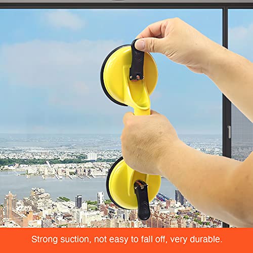 2 Pack Suction Cups Heavy Duty Aluminum Vacuum Plate Handle Glass Holder Hooks to Lift Large Glass/Tile Lifter/Pad for Lifting/Dent Puller - color: 2 Pack Double Plate-Yellow