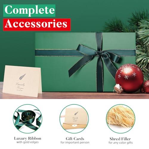 LIFELUM 5 Pack Christmas Gift Boxes Large Green Boxes of Gifts 13.85 x 8.35 x 4.45 inch Gift Boxes with Strong Magnetic Lid for Presents Contains Card, Ribbon, Filler,Sticker - color: Dark Green, size: 1 count (Pack of 5)