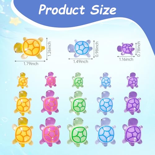 15pcs Luminous Mini Resin Turtles, Cute Tiny Turtle Figurines Glow in The Dark, for Fairy Garden Accessories, Cake Topper, Ocean Animal Theme Decor, DIY Outdoor Micro Landscape, Hidden Game - style: Turtle