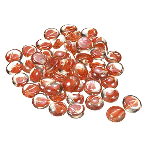 MECCANIXITY Decorative Flat Glass Marbles 17-19mm Rock Vase Filler Beads Pebbles Petal Orange for Fish Tank Table Scatter Decor, 100 Pcs - color: Orange