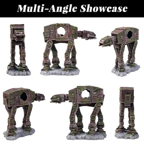 Fish Tank Decorations AT-AT of Star Wars Aquarium Decorations Betta Fish Tank Accessories for Sleep Rest Hide and Play (M) - color: Metallic Color
