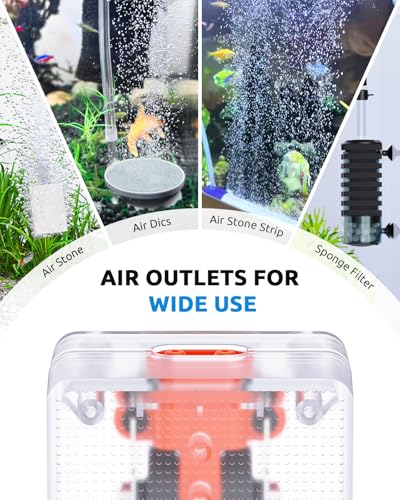 SEAOURA Aquarium Air Pump, Adjustable Quiet Fish Tank Bubbler, 3W/50GPH Oxygen Aerator Pump, Dual Outlets Air Pump for Fish Tank with Air Stone & Tubing Accessories, 10-100 Gallon - size: 2 Outlet (≤ 100 Gal Tank)