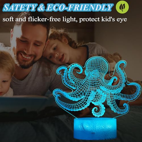 Octopus Night Light, 3D Illusion Night Light Lamp, Octopus Stuff with 16 Colors Changing, Timer, 4 Flash Modes and Dimmable, Kids Room Decoration, Xmas Gifts - color: Octopus
