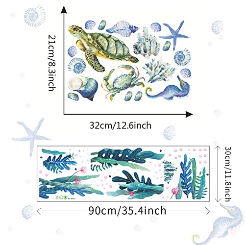 2 Sheets Under The Sea Wall Decals Sea Wall Stickers 3D Ocean Wall Stickers for Kids,Room,Bathroom,Bedroom,Nursery,Home Wall Decoration,Toilet,Kitchen