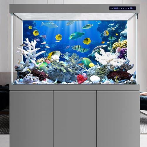 YongFoto Ocean Theme Fish Tank Background 24x16 inch Coral Seaweed Reef Rock Seafloor Tropical Fish Underwater Sea World Polyester Backdrop Reptile Habitat Terrarium Aquarium Background - color: Underwater 3, size: 24x16inches