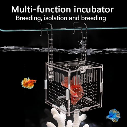 Acrylic Fish Breeding Box with Suction Cups,4x4x4 Inch Breeder Box for Fish Tank,Aquarium Hatchery Incubator for Baby Fishes Shrimp Clownfish,Guppy