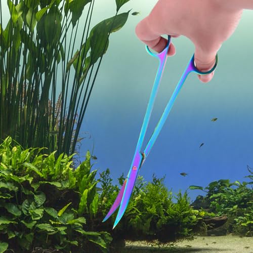 INOOMP Stainless Steel Aquarium Plant Trimming Scissors Rainbow Wave Blades Portable Aquatic Plant Cutter for Fish Tank Aquascaping Tools