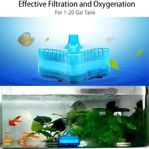 Fish Tank Filter Aquarium Sponge Filter Quiet Small Filter for 1-20 Gallon Aquariums Detachable with Activated Carbon and Air Stone Blue (Air Pump and Air Hose not Included) - color: Blue Filter