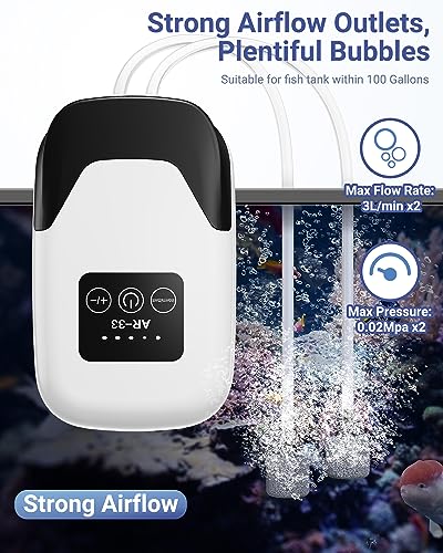 MoonOrange Aquarium Air Pump, Rechargeable Portable Oxygen Pump with Single/Dual Outlets, Quiet Aerator for Fish Tank up to 30/70 Gallon, Outdoor Fishing, Fish Transport and Power Cut. - style: 3.5W/AR-33
