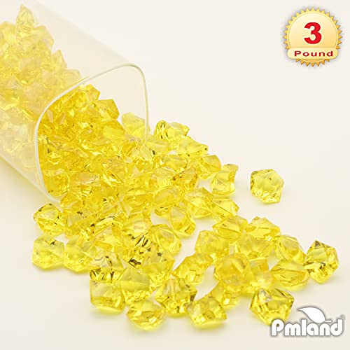 PMLAND Clear Fake Ice Rocks – 550 Pcs Large Yellow Acrylic Gems Crushed Plastic Diamonds, 3 Lbs / 2.25 Quarts Bulk Vase Filler for Centerpieces Wedding Theme Décor Aquarium Table Scatter - color: Yellow