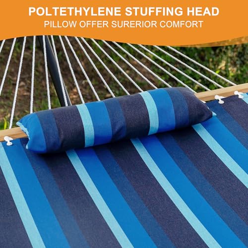 Lazy Daze Hammocks 12 FT Sunbrella Fabric Hammock Non-Fading with Spreader Bars and Free Pillow Fits for 2 Persons, All Weather and Fade Resistant for Patio Yard, 450 lbs Capacity, Gateway Indigo - color: Gateway Indigo
