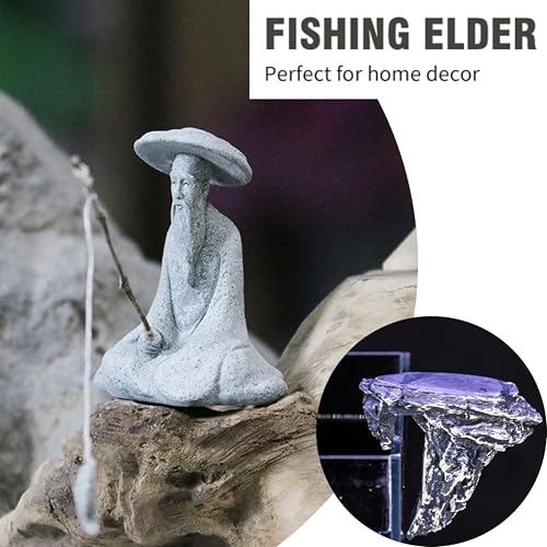 LIYAOLI Japanese Zen Fisherman Statue - Sandstone Mini Figurine for Aquarium Decor, Fish Tank Decorations, Zen Garden & Home Ornament - Asian Sitting Fishing Sculpture - color: A Fisherman