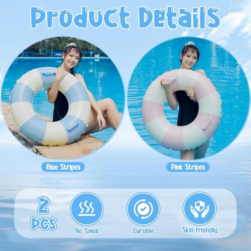 2 PCS Inflatable Pool Floats for Swimming Pool Party Lake Beach Adults - Floaties Pool Tubes Swim Rings Tubes Floaties for Beach Pool Party Decorations - color: Blue and Pink, size: 42"