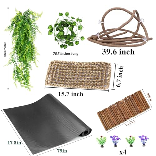 Bearded Dragon Tank Accessories, Reptile Mat Hammock Plants Bridge Jungle Climber Vines Terrarium Decorations for Leopard Gecko Hermit Crab Lizard Snake (10 PCS with Reptile Mat) - color: 10 Pcs With Reptile Mat
