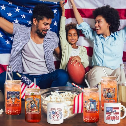 UV DTF Cup Wraps - 20 Sheets Independence Day UV DTF Wraps for 16 OZ Glass Cups, 4th of July American Flag Bow UV DTF Stickers, USA Patriotic Rub on Transfer Decals for Water Bottle Mug - style: Independence Day