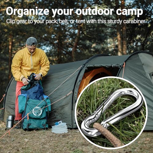 sprookber Stainless Steel Spring Snap Hook Carabiner - 304 Stainless Steel Caribeener Clips, Set of 6 - size: 2.75 Inch