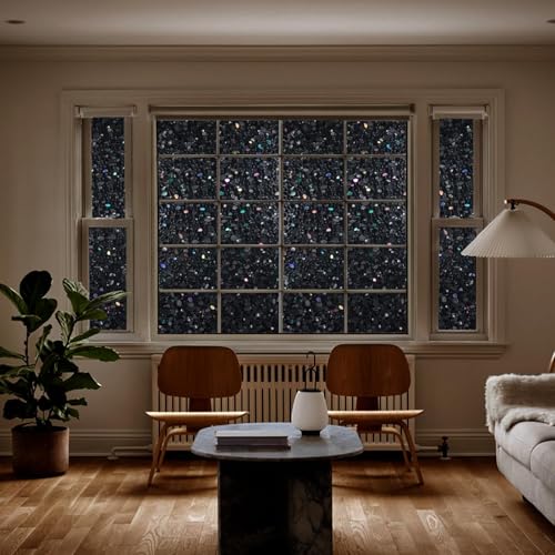 LEMON CLOUD Total Blackout Window Film, Vinyl Clings, Stained 3D Decorative Stickers for Glass, Static Door Window Covering, Privacy Window Blackout Film, Self-Adhesive, Black Pebble(17.5In X157.4In) - color: Black-pebble Pattern, size: 17.5 x 157.4 Inch
