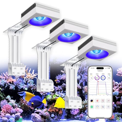 NEW PopBloom 3xRL115 WiFi & APP Programmable LED Reef Aquarium Light 360W for 60" 72" Marine SPS LPS Corals & Saltwater Tanks (RL115 with Arm Kitx3) - color: RL115 with Arm Kitx3