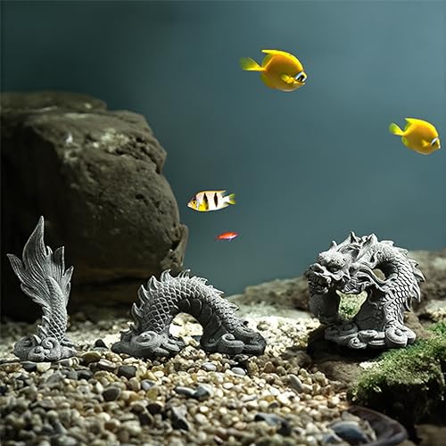 livelyfish Aquarium Dragon Statue Sandstone Ornaments Asian Fish Tank Decor for Freshwater Saltwater Tank Landscape Garden Decorations - color: Gray