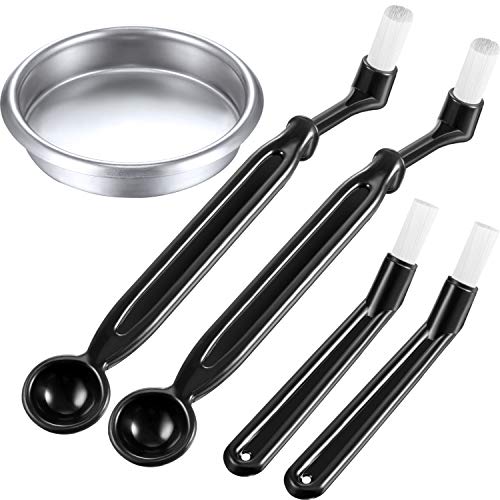 Zhehao Coffee Machine Brush Cleaner 4 Pieces Coffee Machine Brush with Spoon and 1 Piece 58 mm Stainless Steel Back Flush Insert Metal Blind Filter