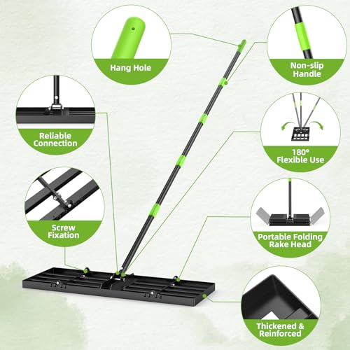 GARDTECH 30×10 Anti-Flip Lawn Leveling Rake,76” Adjustable Handle | Heavy Duty Stainless Steel,2mm Plate, for Topdressing, Sandbox, Garden Beds, Lawn Repair,Dog Spots