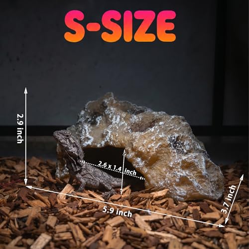 Reptile Hide Rock Cave, Medium Resin Corner Hideout for Growing Leopard Geckos, Juvenile Snakes, Small to Medium-Sized Lizards & Terrestrial Invertebrates, Natural Terrarium Tank Decor